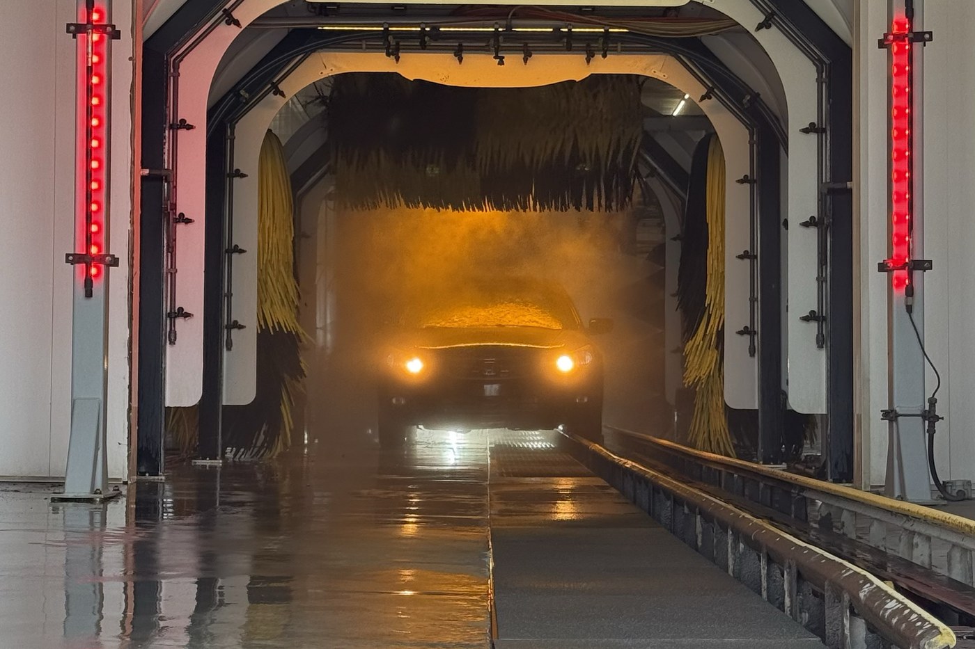 Inside a Dreams Eco Xpress car wash tunnel in Calgary